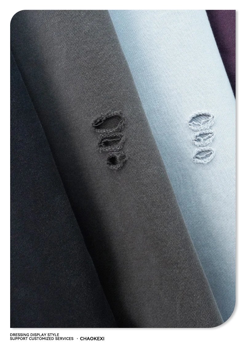 CHAOKEXI Washed Distressed Hoodie Multicolor - Gallery Image 12 - Detailed View