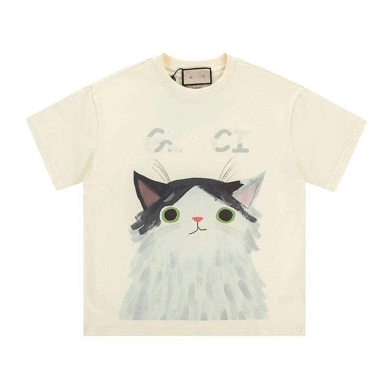 Casual Animal Print Cotton Tee Shirt Ecru - Gucci - Cnfans - $23.55