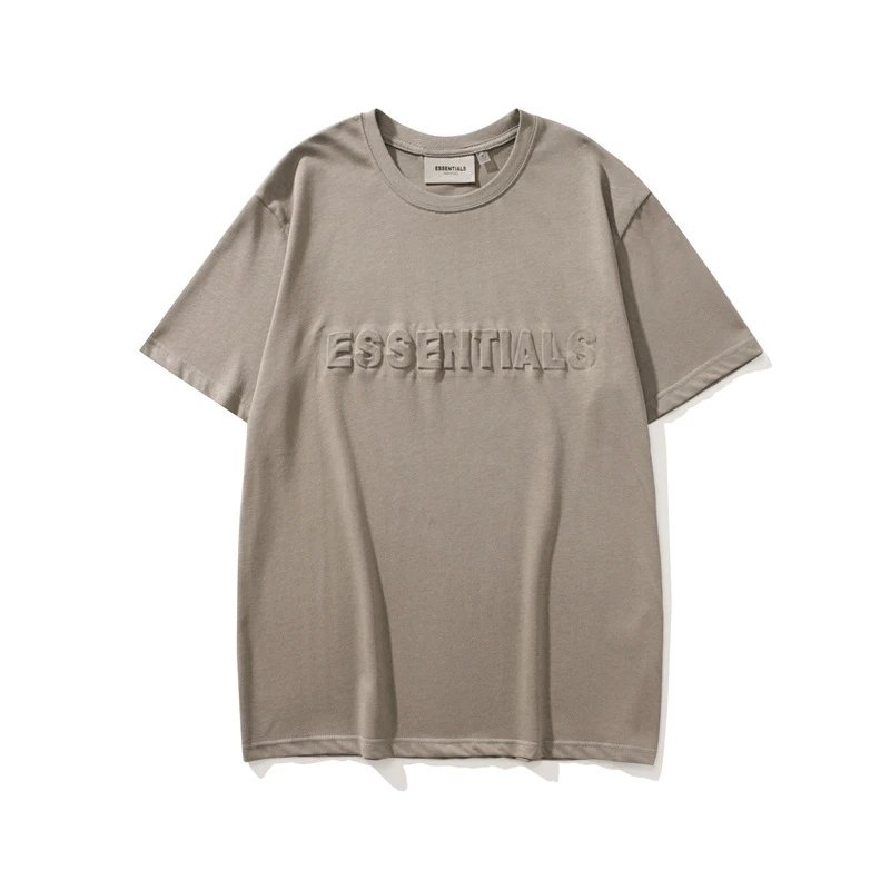 High Street Cotton Embossed Tee Taupe - Essentials - Cnfans - $21.29