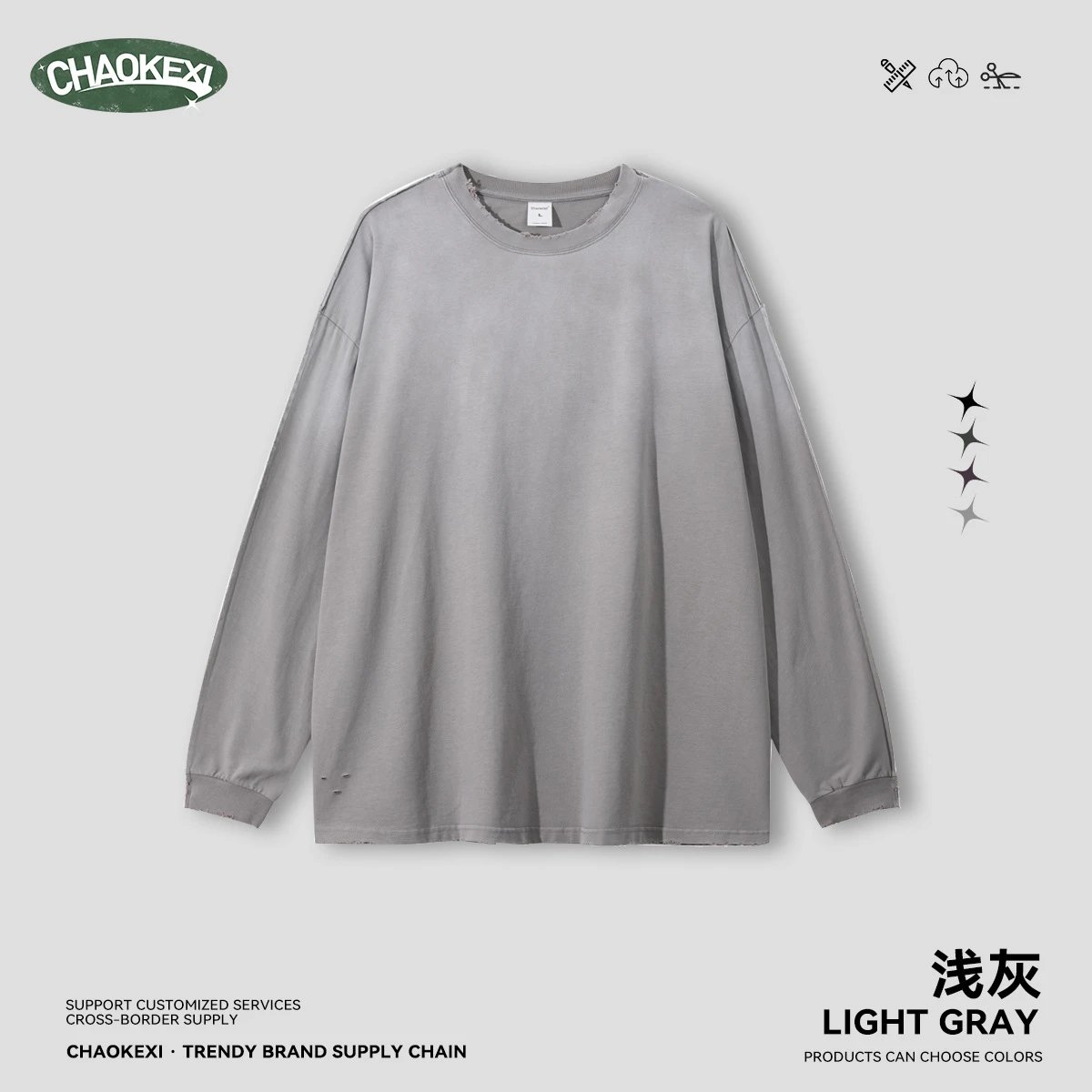 Vintage Oversize Cotton Long Sleeve Tee - Ash Gray - CHAOKEXI - Cnfans - $22.50