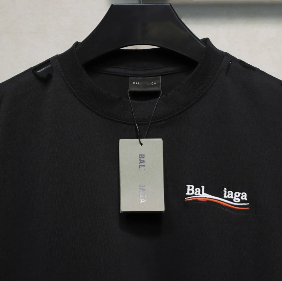 Balenciaga Distressed Black Tee - Gallery Image 3 - Detailed View