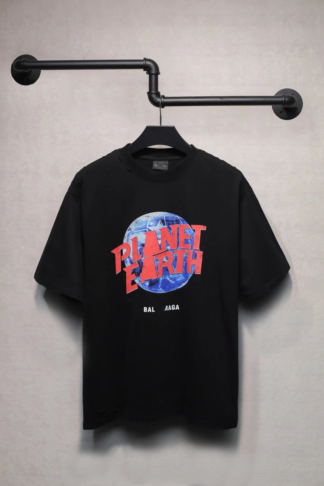 Unisex Cotton Distressed Planet Earth Graphic Tee, Onyx Black - Balenciaga - Cnfans - $30.00