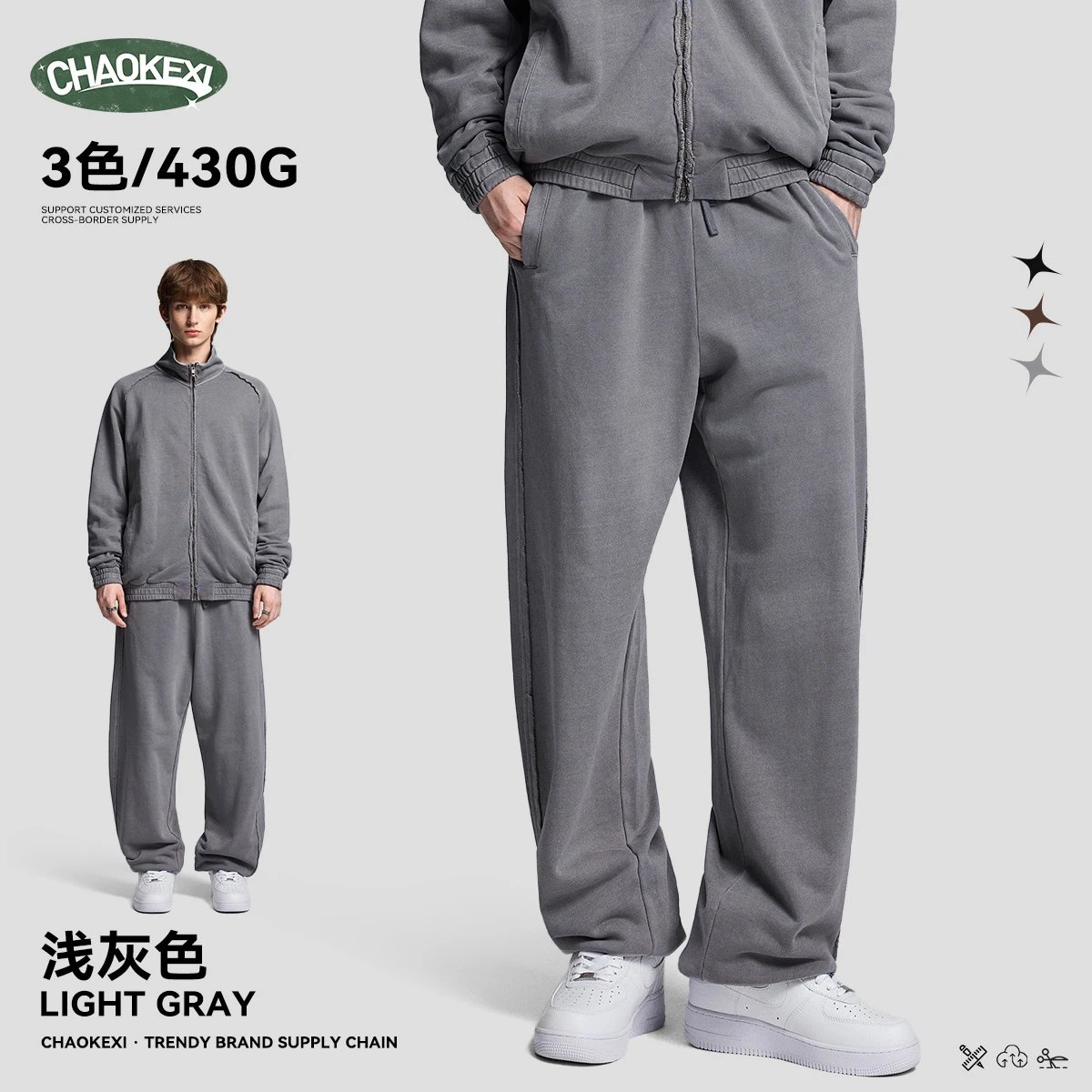 Retro Cotton Loose Fit Men's Joggers - Ash Gray - ChaoKeXi - Cnfans - $32.18