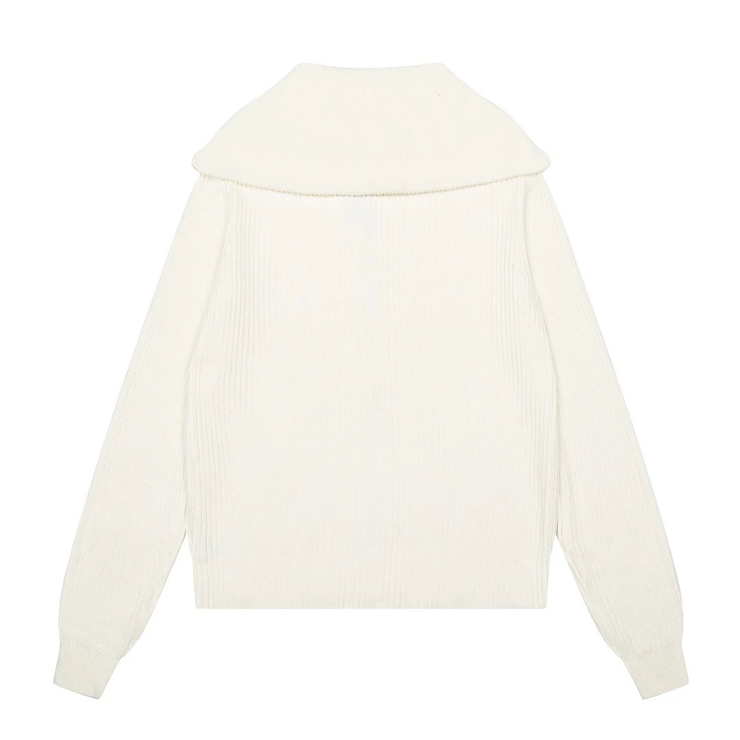 Classic Knit Zip Cardigan Women Ivory - Gallery Image 3 - Detailed View