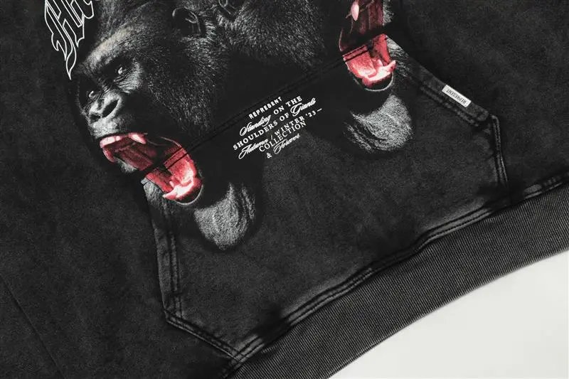 Vintage Graphic Pullover Hoodie Unisex Washed Black - Gallery Image 11 - Detailed View