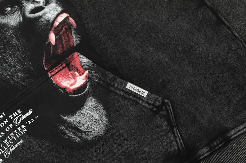 Vintage Graphic Pullover Hoodie Unisex Washed Black - Gallery Image 8 - Detailed View