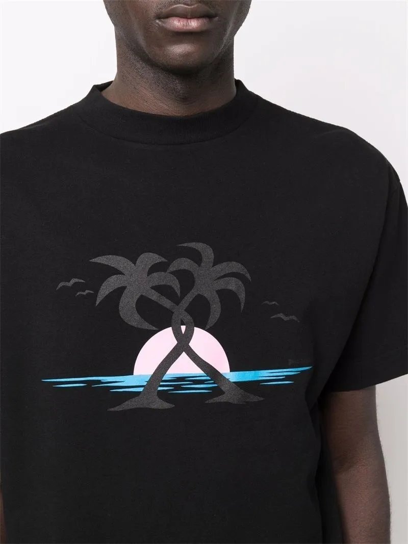 Street Sunset Palm Tree Tee Ebony Black - Gallery Image 5 - Detailed View