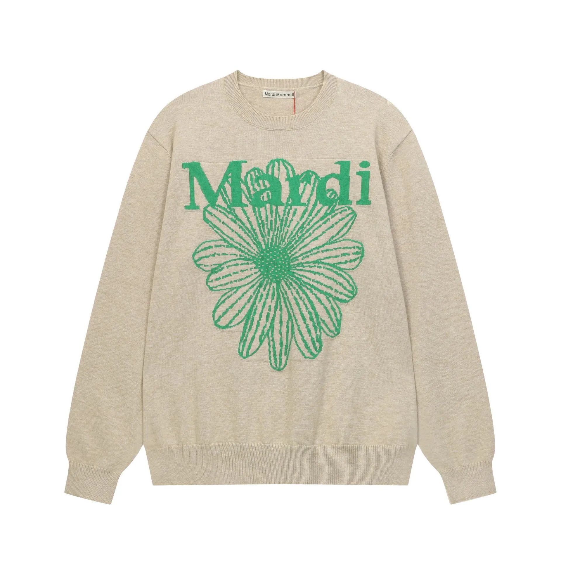 Women's Trendy Daisy Jacquard Crewneck Pullover Oatmeal - High Quality Product Image - Cnfans