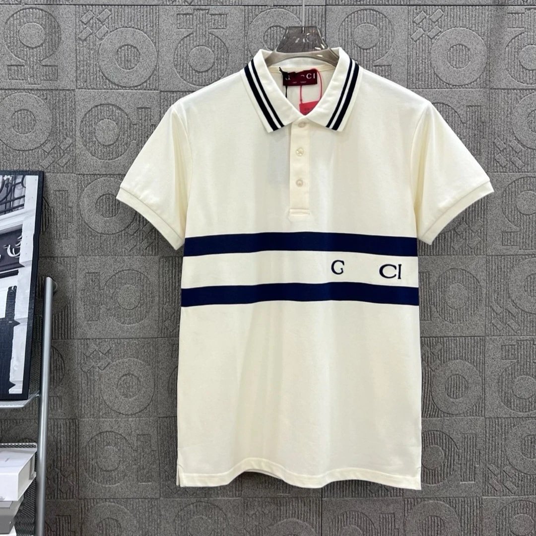 Classic Cotton Polo Shirt Striped Logo Print - Onyx - Gallery Image 1 - Detailed View