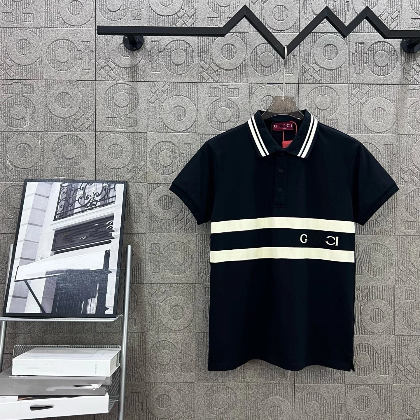 Classic Cotton Polo Shirt Striped Logo Print - Onyx - Gucci - Cnfans - $33.23