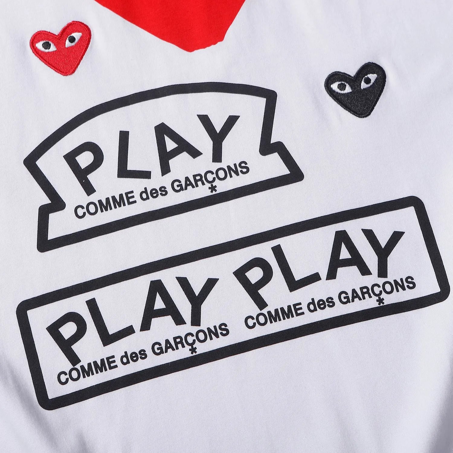 CDG Play Heart Embroidery Tee White - Gallery Image 6 - Detailed View