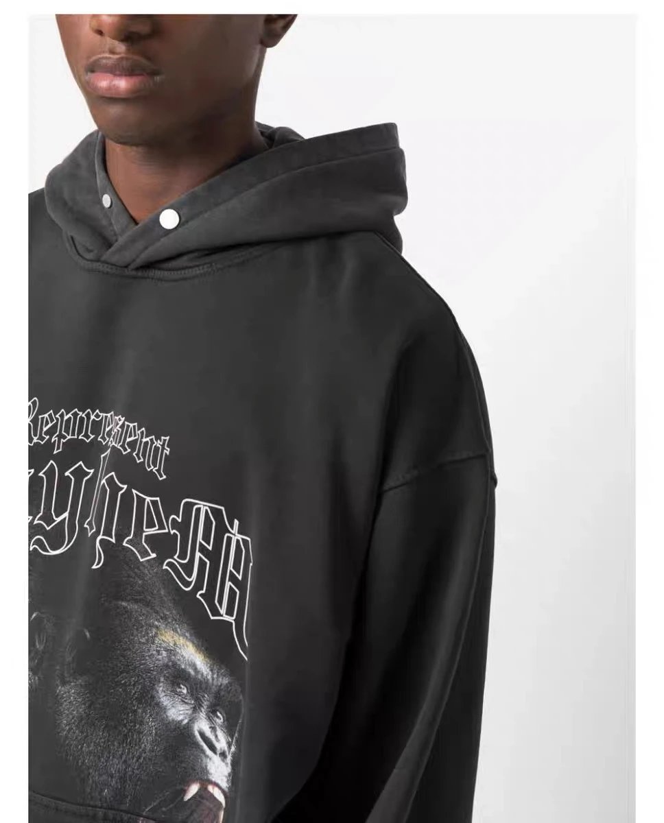 Vintage Graphic Pullover Hoodie Unisex Washed Black - Gallery Image 6 - Detailed View