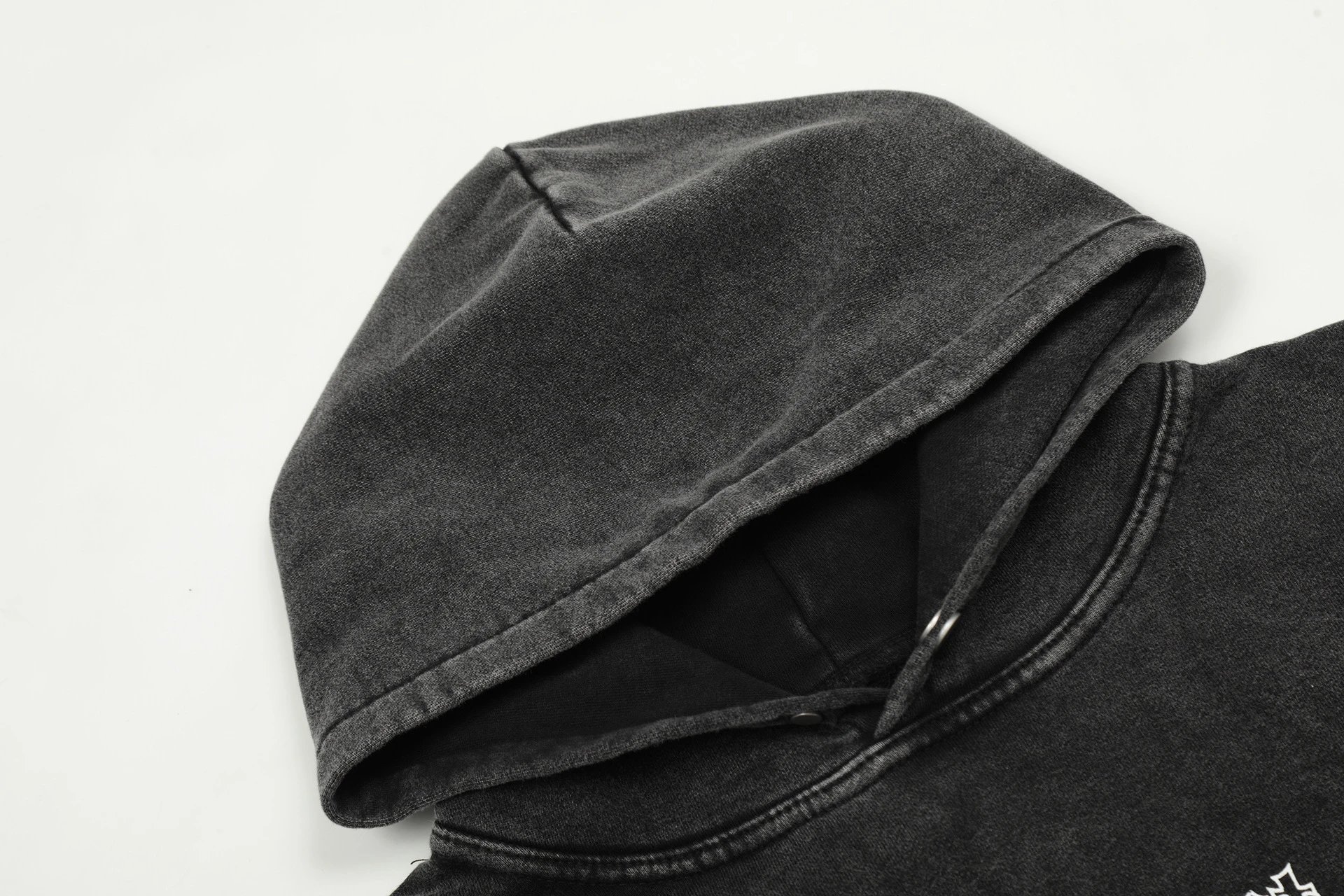 Vintage Graphic Pullover Hoodie Unisex Washed Black - Gallery Image 7 - Detailed View