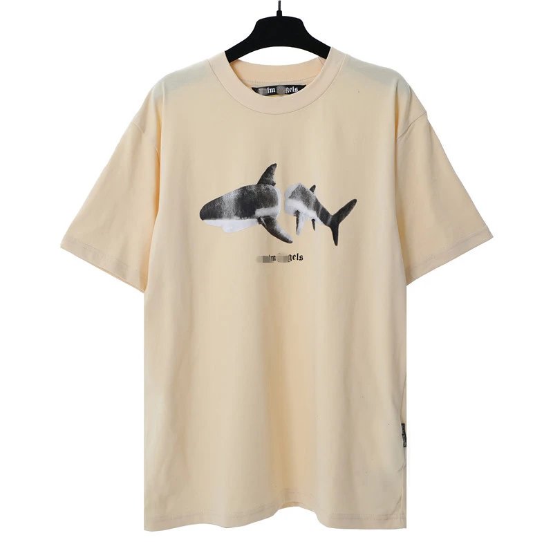 Palm Angels Shark Print T-Shirt Beige - Gallery Image 2 - Detailed View