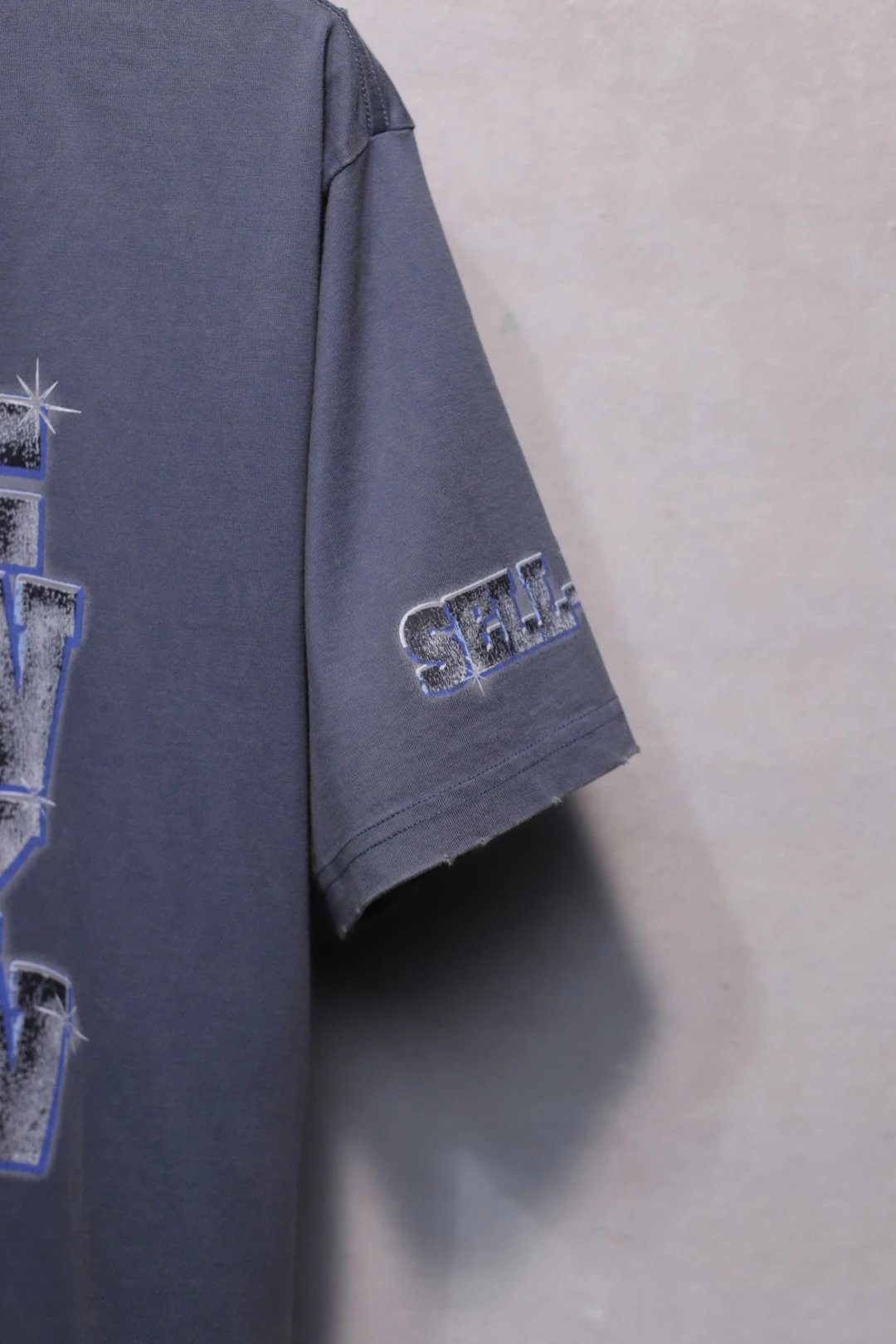 Distressed Cotton Graphic Tee Unisex Slate - Gallery Image 7 - Detailed View