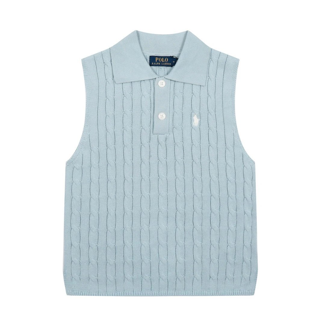 Cable Knit Sleeveless Vest Top Preppy Style Cornflower - Ralph Lauren - Cnfans - $29.03