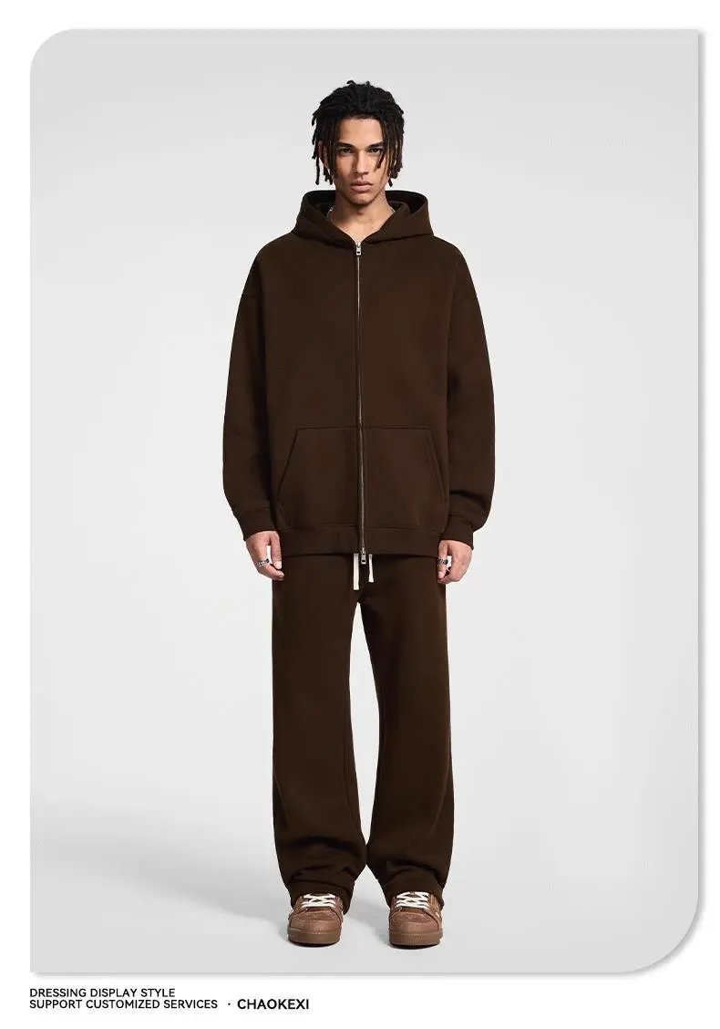 Men's Fleece Hoodie Set Winter Casual, Khaki - Gallery Image 4 - Detailed View