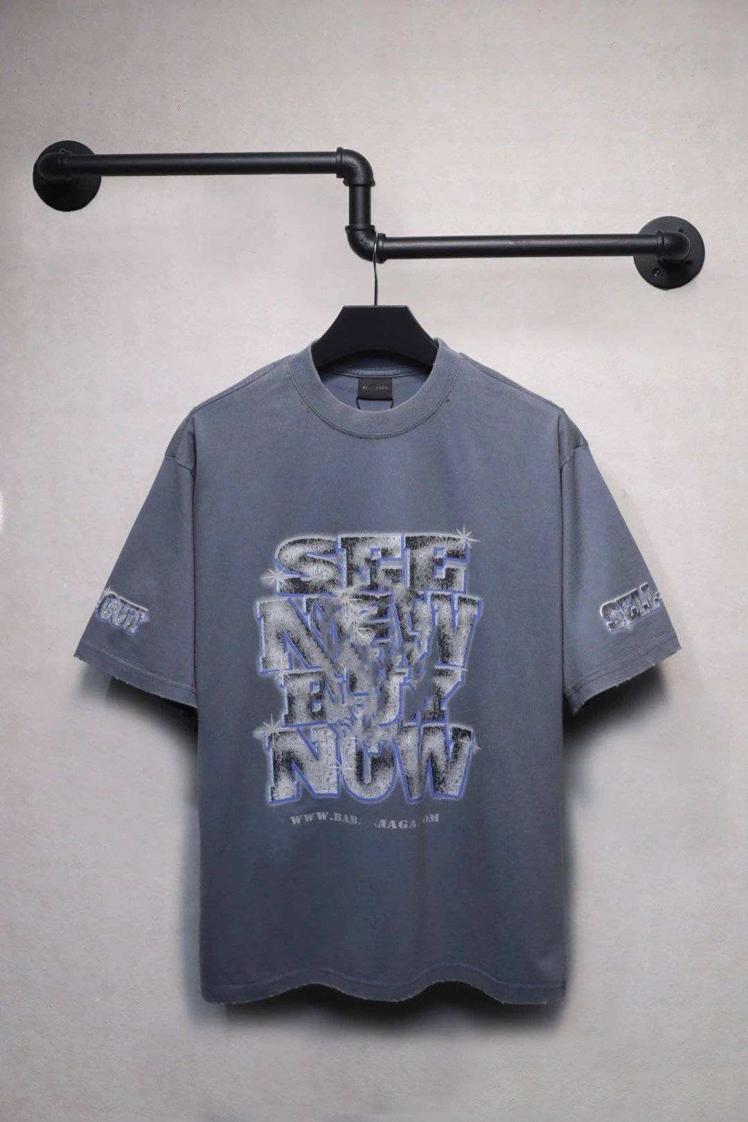 Distressed Cotton Graphic Tee Unisex Slate - Balenciaga - Cnfans - $33.23