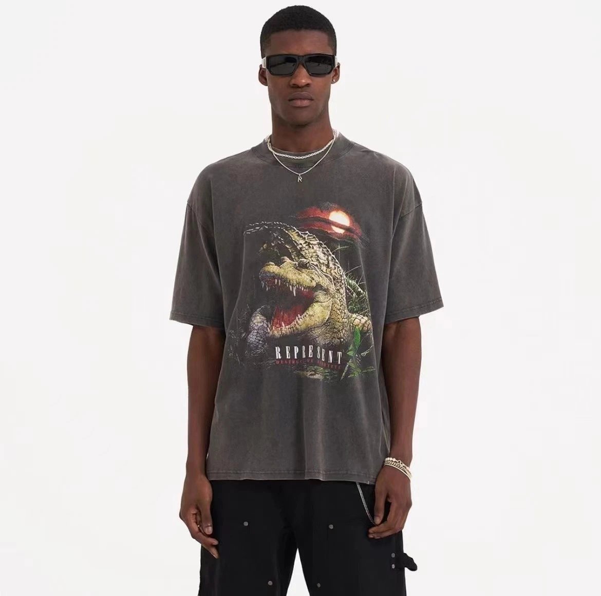 Represent Crocodile Graphic Tee Black - Gallery Image 9 - Detailed View