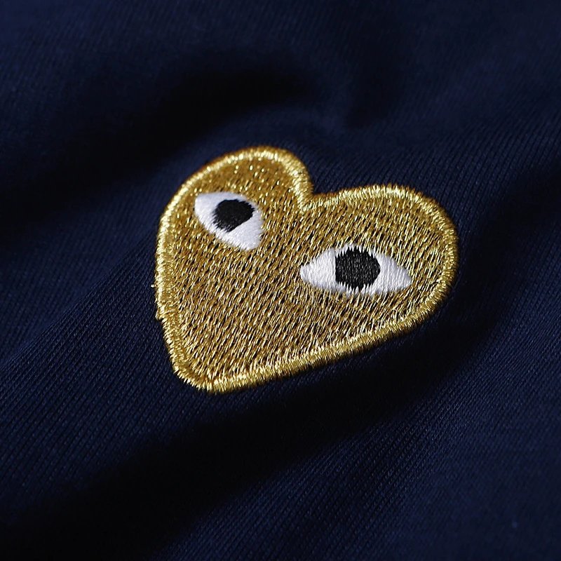 CDG Heart Embroidered T-Shirt Navy - Gallery Image 5 - Detailed View