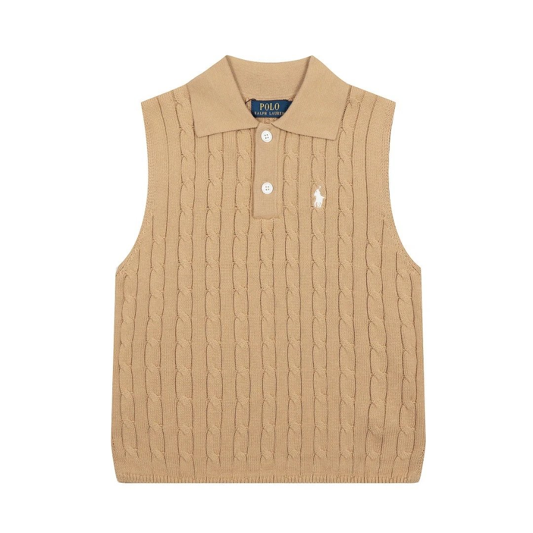 Cable Knit Sleeveless Polo Vest Top Rose - Gallery Image 5 - Detailed View