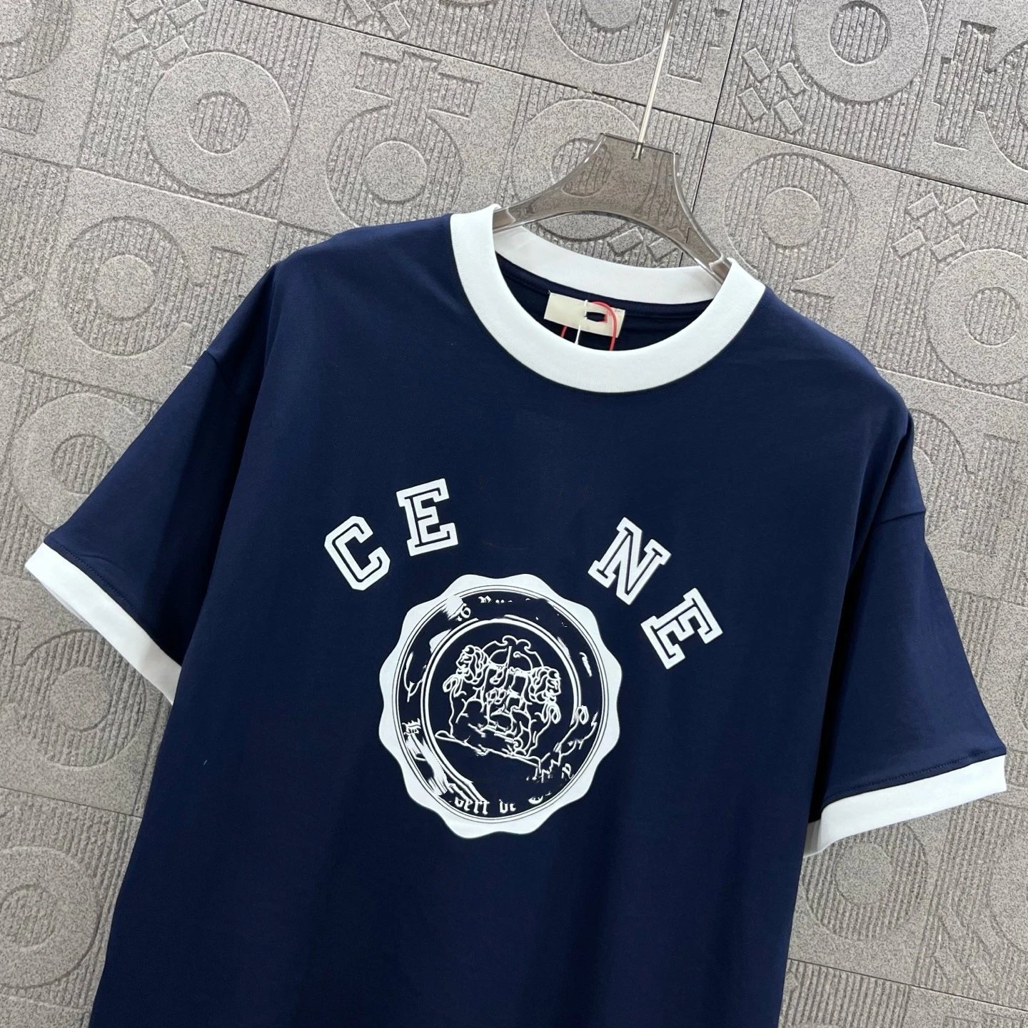 Relaxed Fit Ringer Graphic Tee, Crew Neck, Arch Print, Midnight Blue - Gallery Image 5 - Detailed View