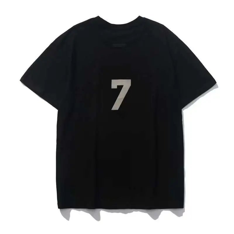 Streetwear Loose Velvet Number 7 Tee Jet Black - Fear of God(FOG） - Cnfans - $20.32