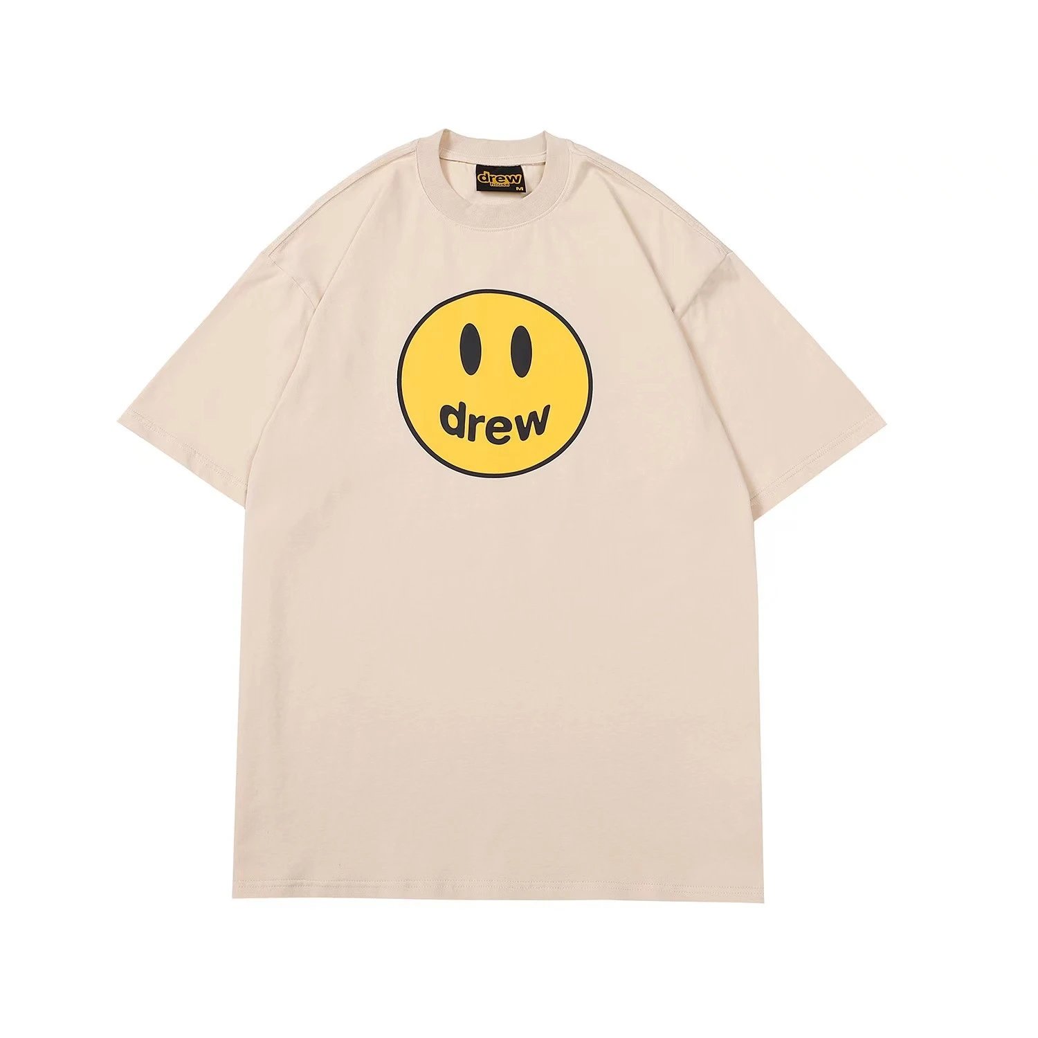 Streetwear Cotton Smiley Oversized T-Shirt Cream - Drew(Drew House) - Cnfans - $21.61