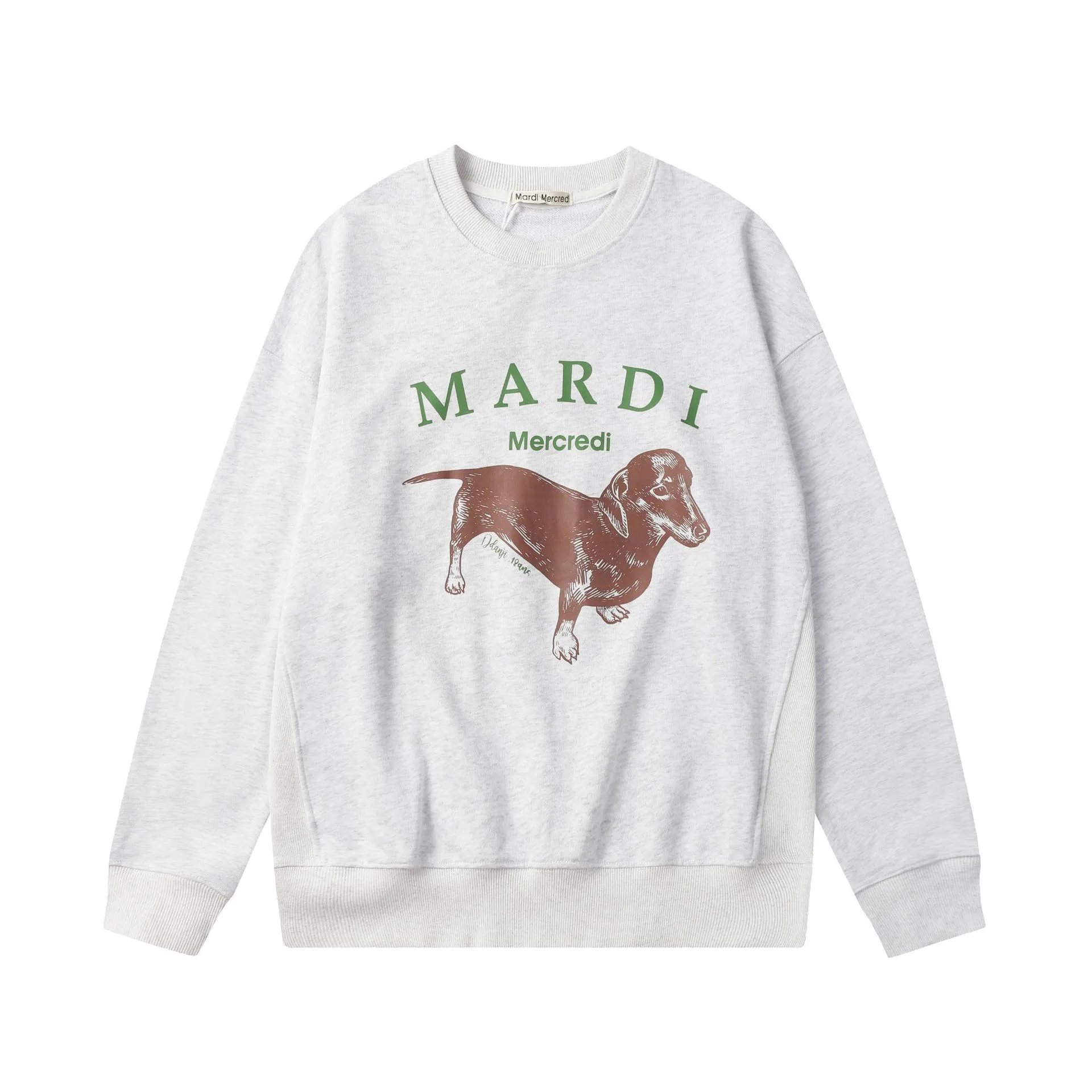 Trendy Oversized Dachshund Graphic Fleece Pullover, Heather Grey - Gallery Image 2 - Detailed View