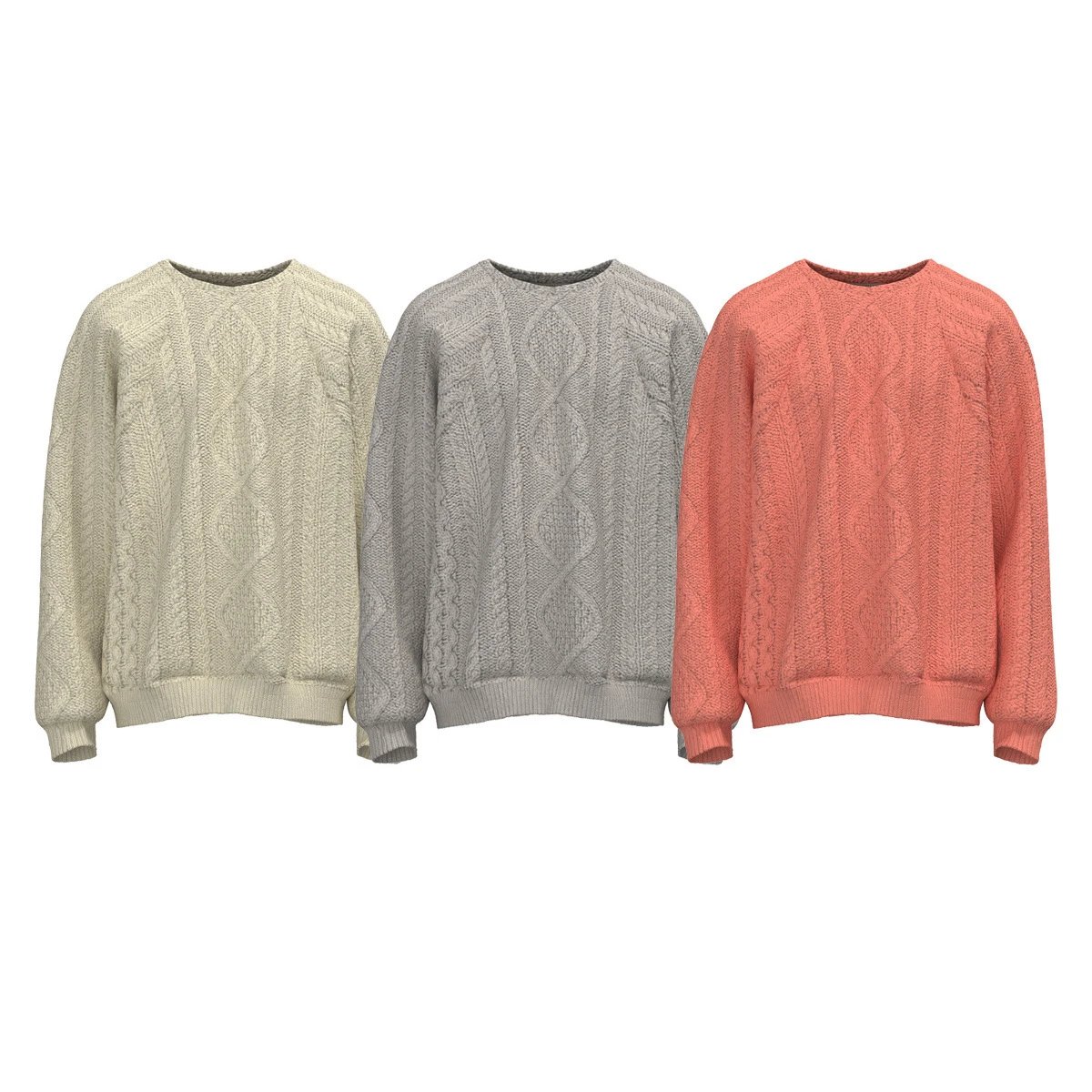 Cable Knit Wool Blend Pullover Sweater, Ecru - Gallery Image 1 - Detailed View