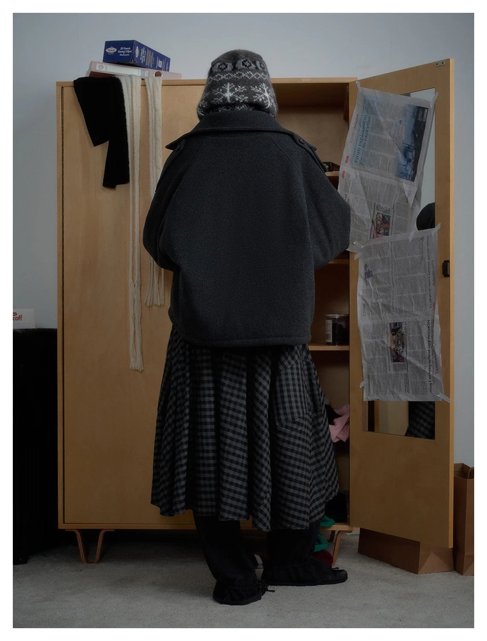 Winter Unisex Retro Wool Blend Padded Jacket Anthracite - Gallery Image 9 - Detailed View