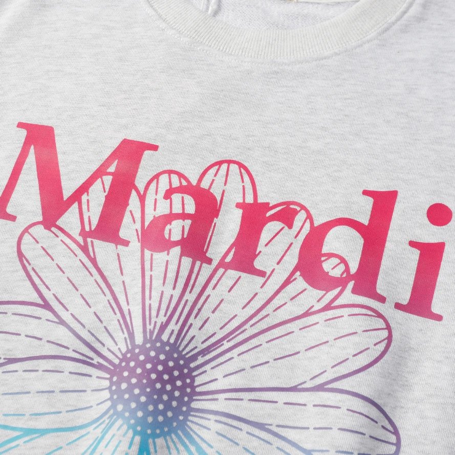 Trendy Oversized Daisy Graphic Crewneck Pullover, Ash Grey - Gallery Image 10 - Detailed View