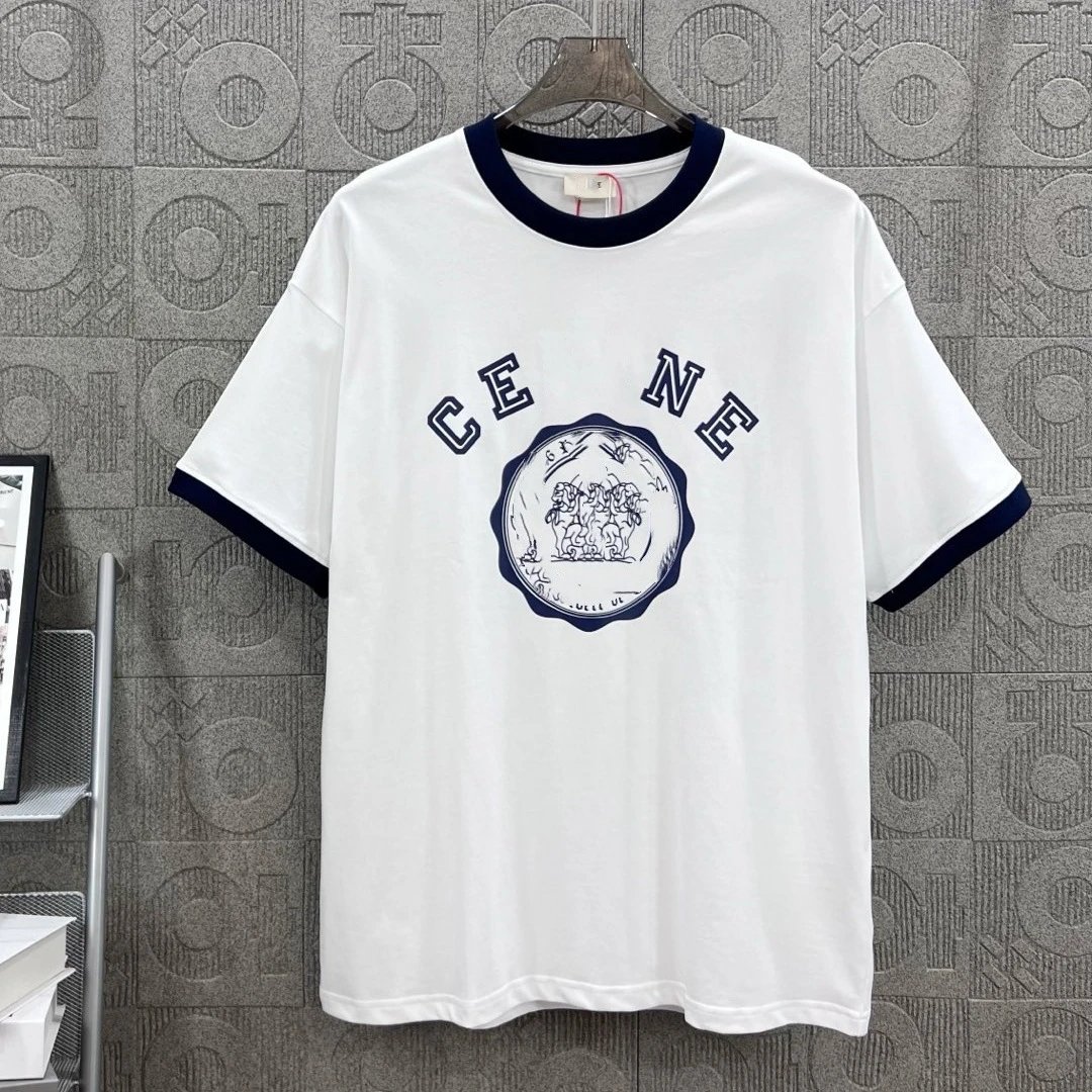 Relaxed Fit Ringer Graphic Tee, Crew Neck, Arch Print, Midnight Blue - Gallery Image 1 - Detailed View