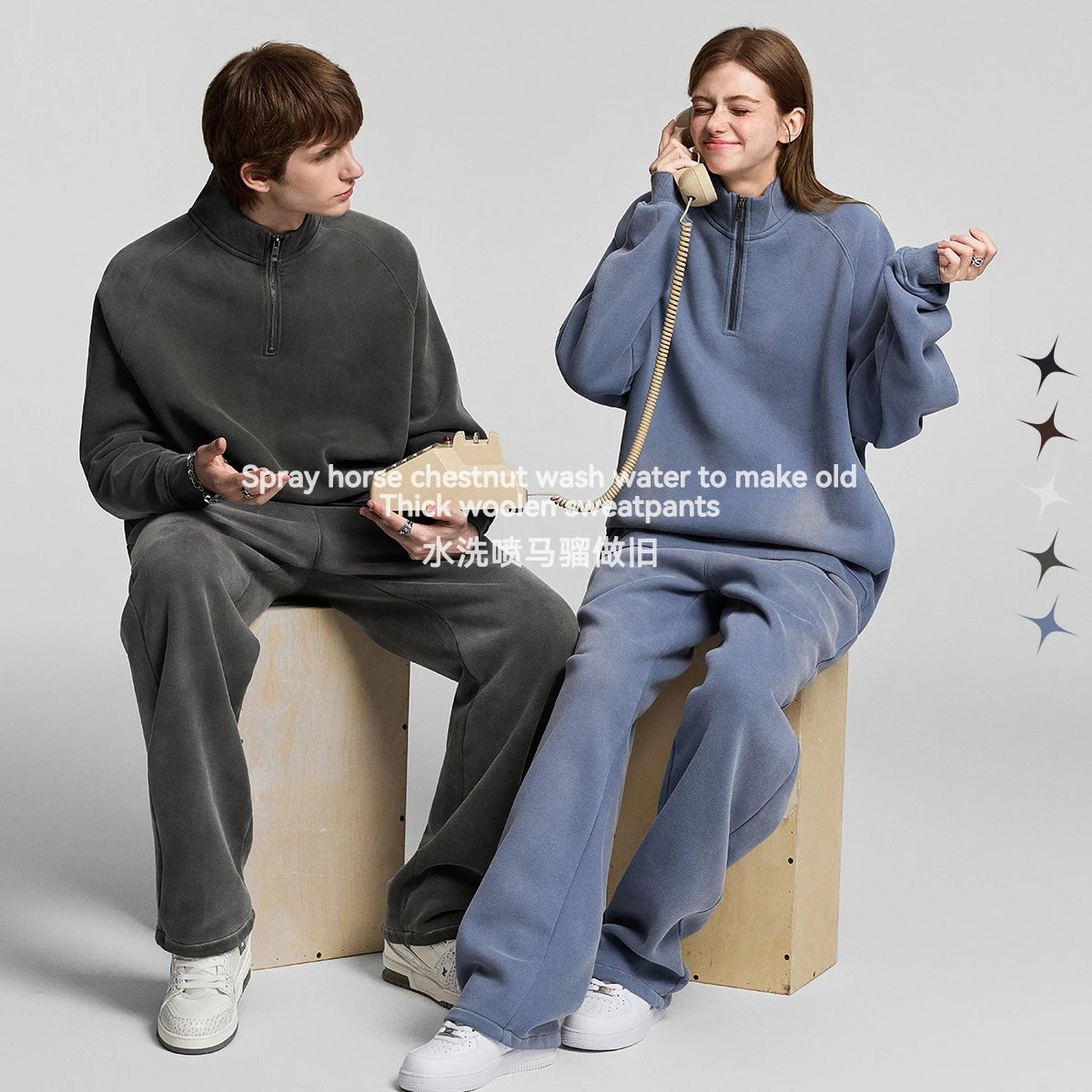 Retro Fleece Wide Leg Men's Sweatpants Trousers - Onyx - Gallery Image 3 - Detailed View