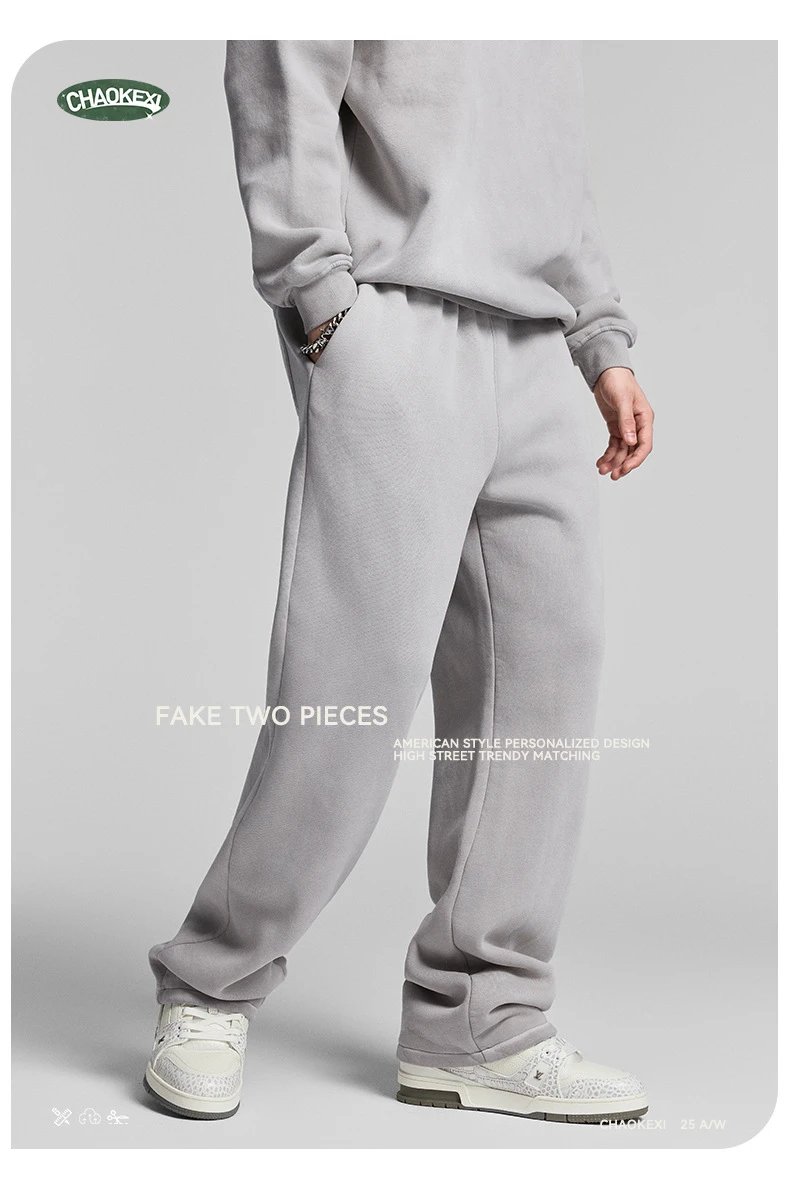 Retro Fleece Wide Leg Men's Sweatpants Trousers - Onyx - Gallery Image 11 - Detailed View