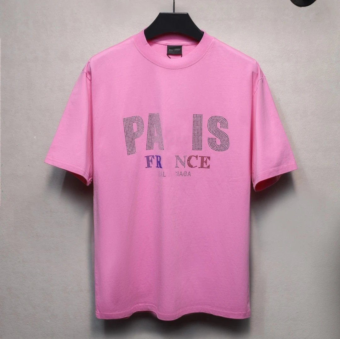 Paris Rhinestone Cotton Tee Unisex Casual Rose - Gallery Image 3 - Detailed View