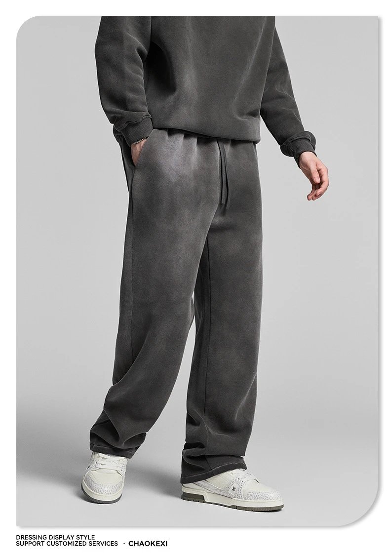 Retro Fleece Wide Leg Men's Sweatpants Trousers - Onyx - Gallery Image 10 - Detailed View