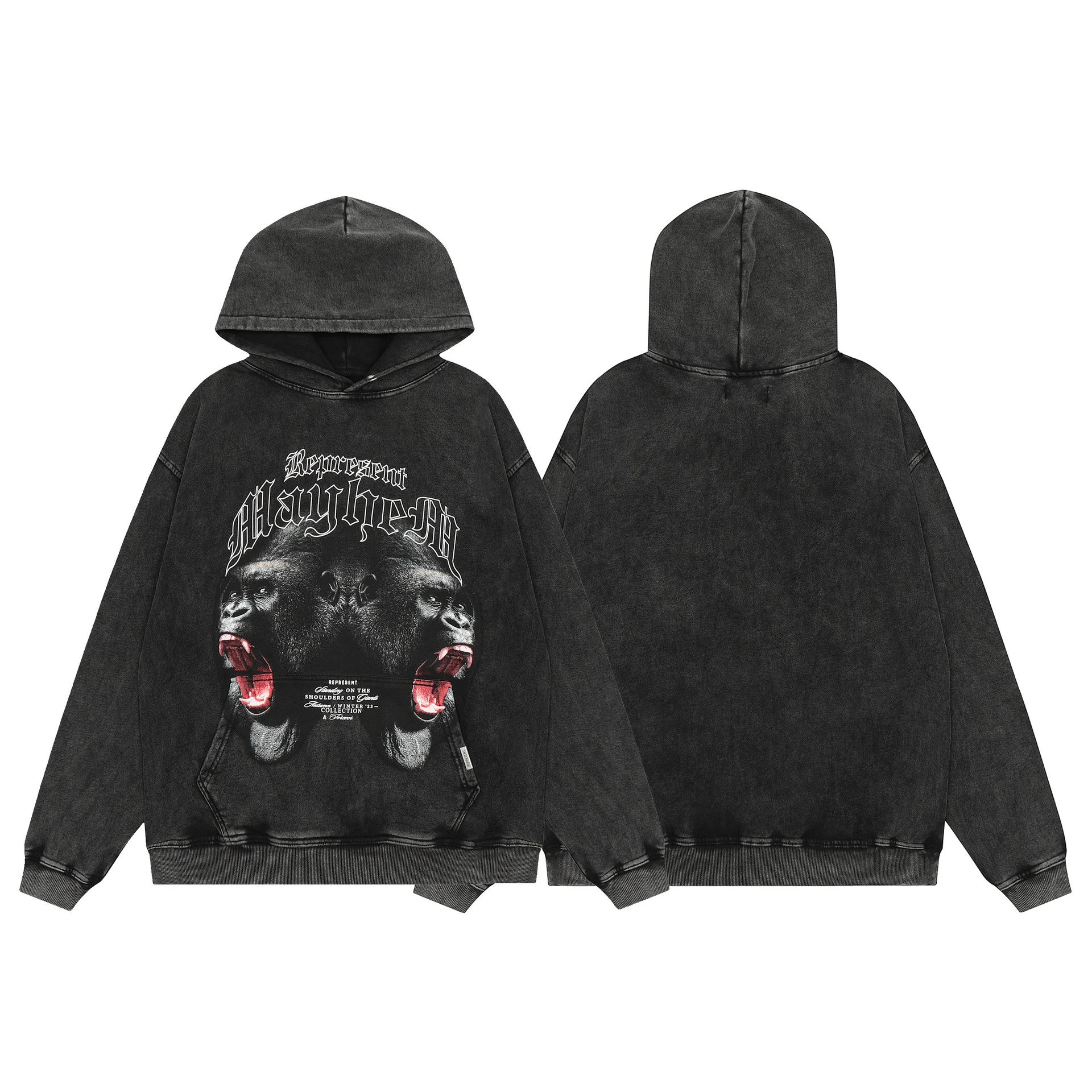 Vintage Graphic Pullover Hoodie Unisex Washed Black - Gallery Image 1 - Detailed View