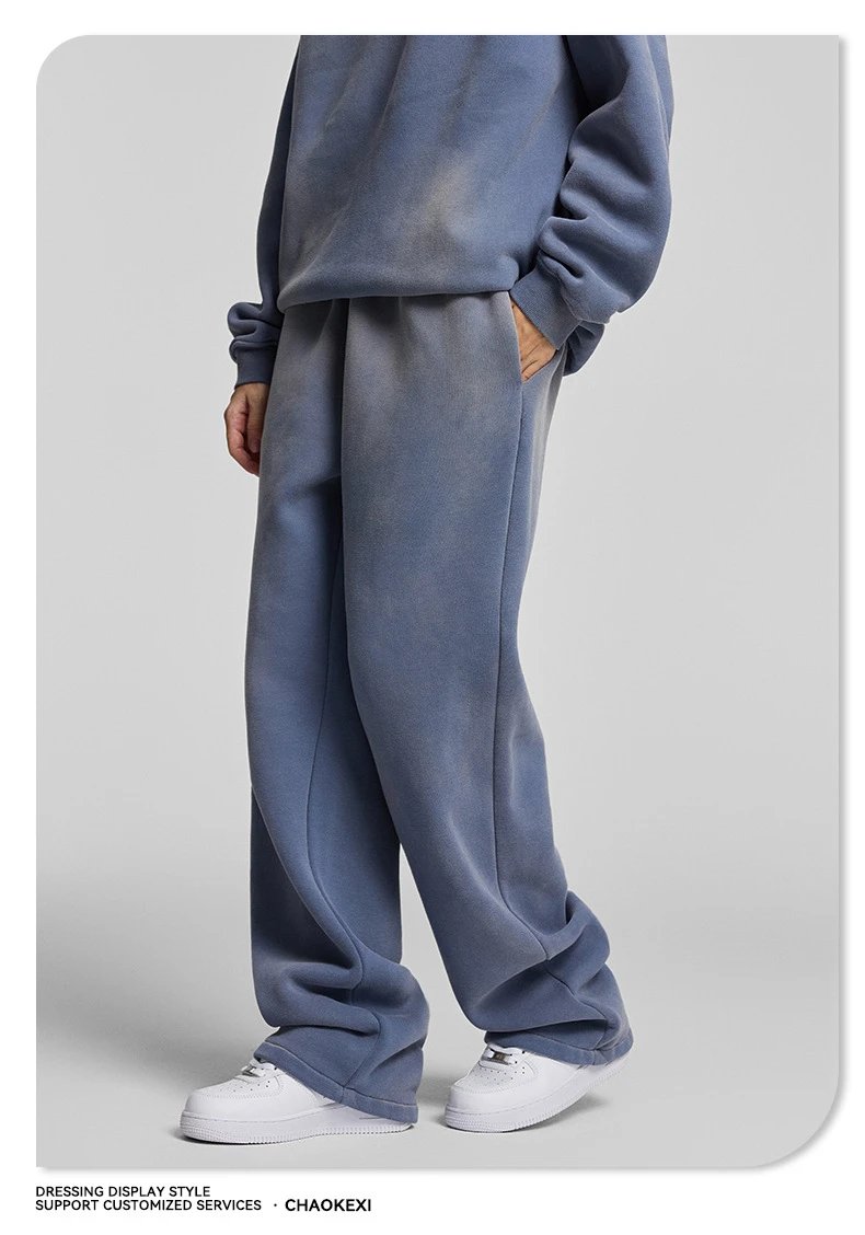 Retro Fleece Wide Leg Men's Sweatpants Trousers - Onyx - Gallery Image 5 - Detailed View
