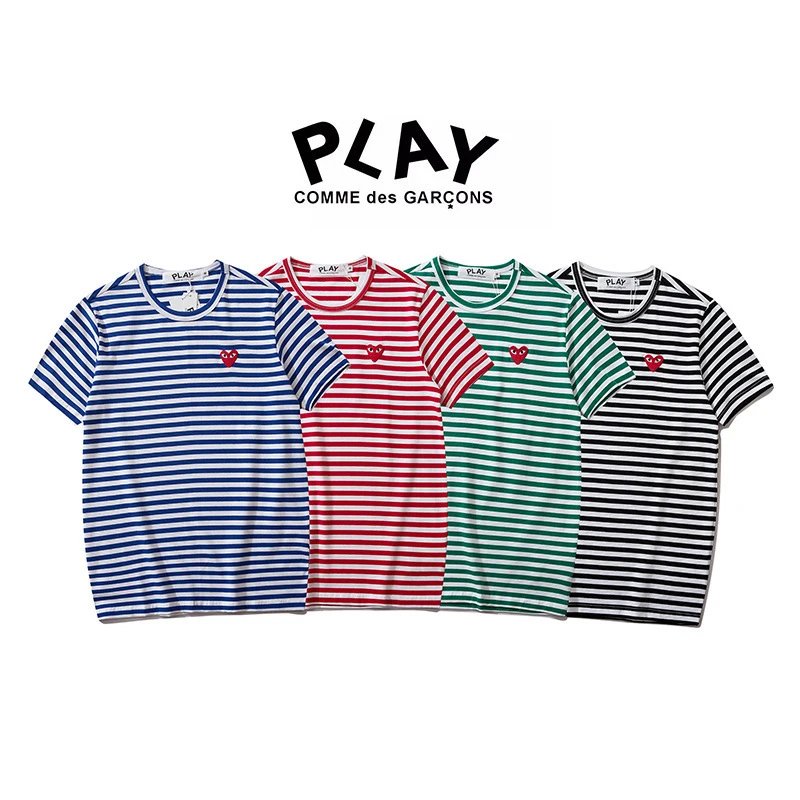 CDG Play Heart Striped Tee Multicolor - High Quality Product Image - Cnfans
