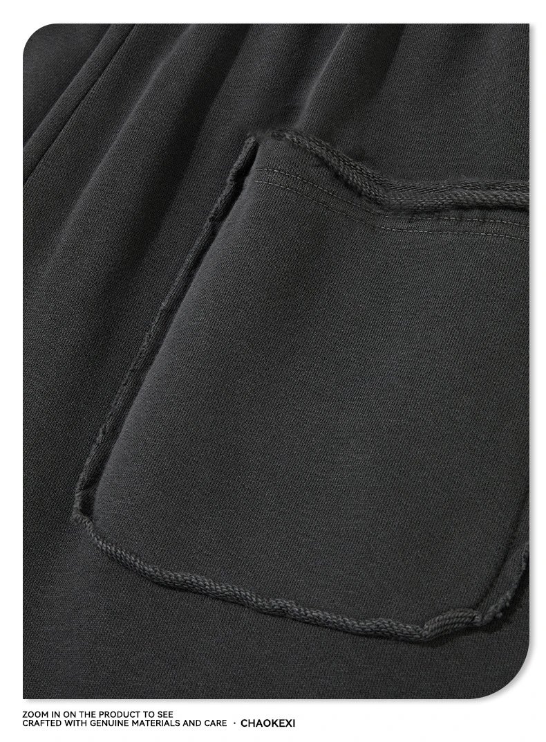 Retro Cotton Fake Two-Piece Set Unisex Jet Black - Gallery Image 9 - Detailed View