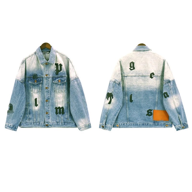 Men's Denim Jacket, Street Style, Embroidered, Sky Blue - Gallery Image 1 - Detailed View