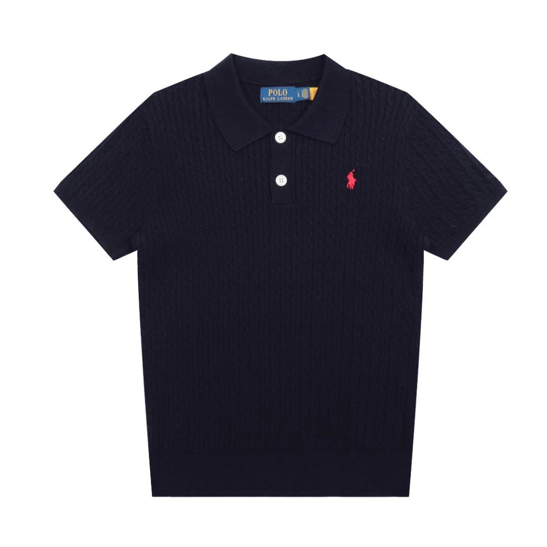 Casual Knit Polo Shirt Summer Short Sleeve Azure - Gallery Image 2 - Detailed View