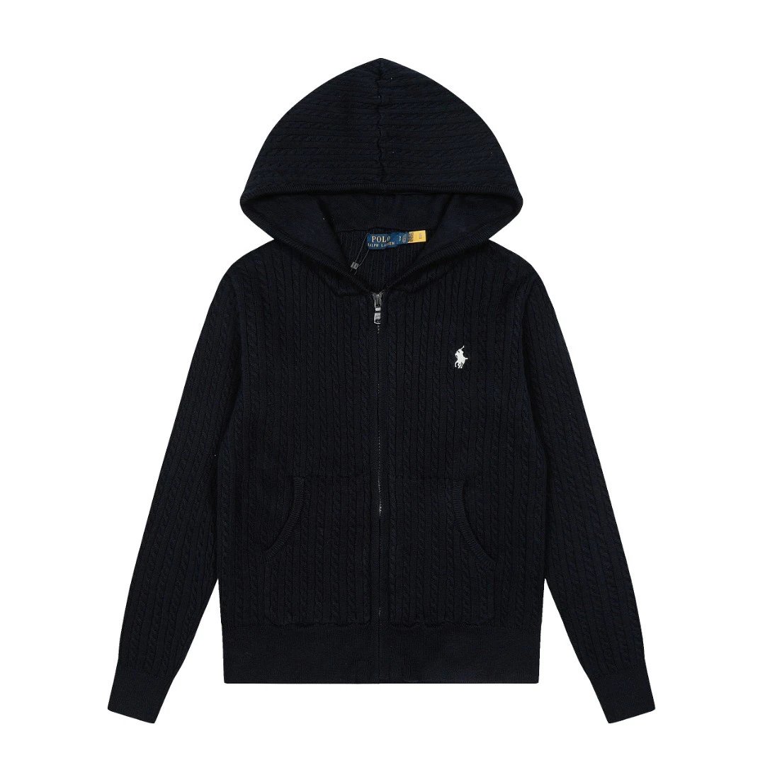 Cable-Knit Cotton Full-Zip Hoodie Outerwear - Ink - Ralph Lauren - Cnfans - $52.26