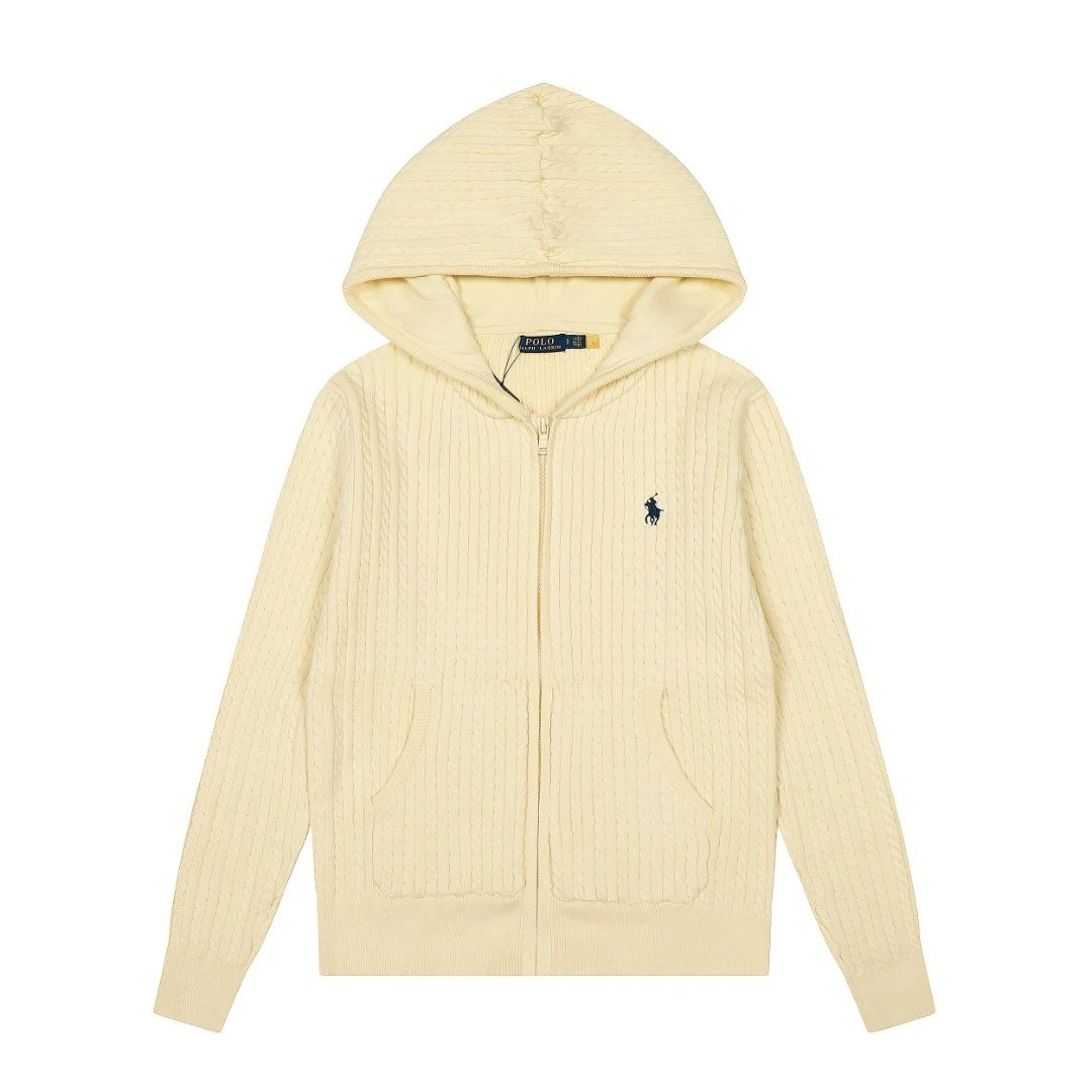Cable Knit Full-Zip Hoodie Casual Top, Ecru - Ralph Lauren - Cnfans - $52.26