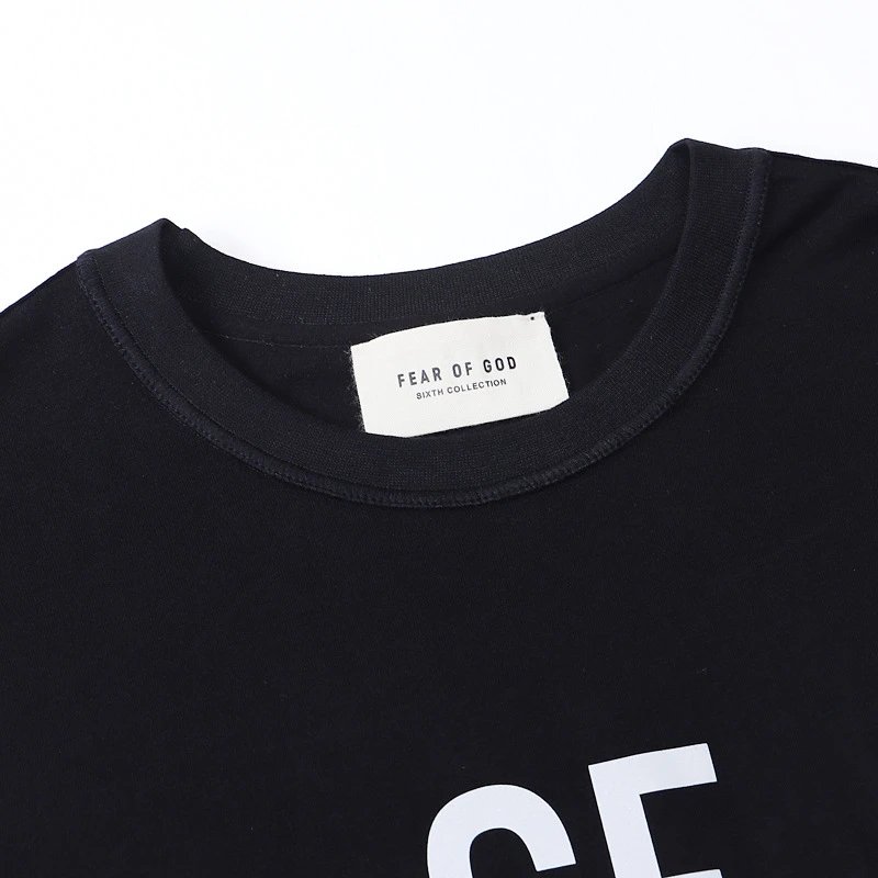 Streetwear Cotton Graphic Tee Loose Fit Jet Black - Gallery Image 7 - Detailed View