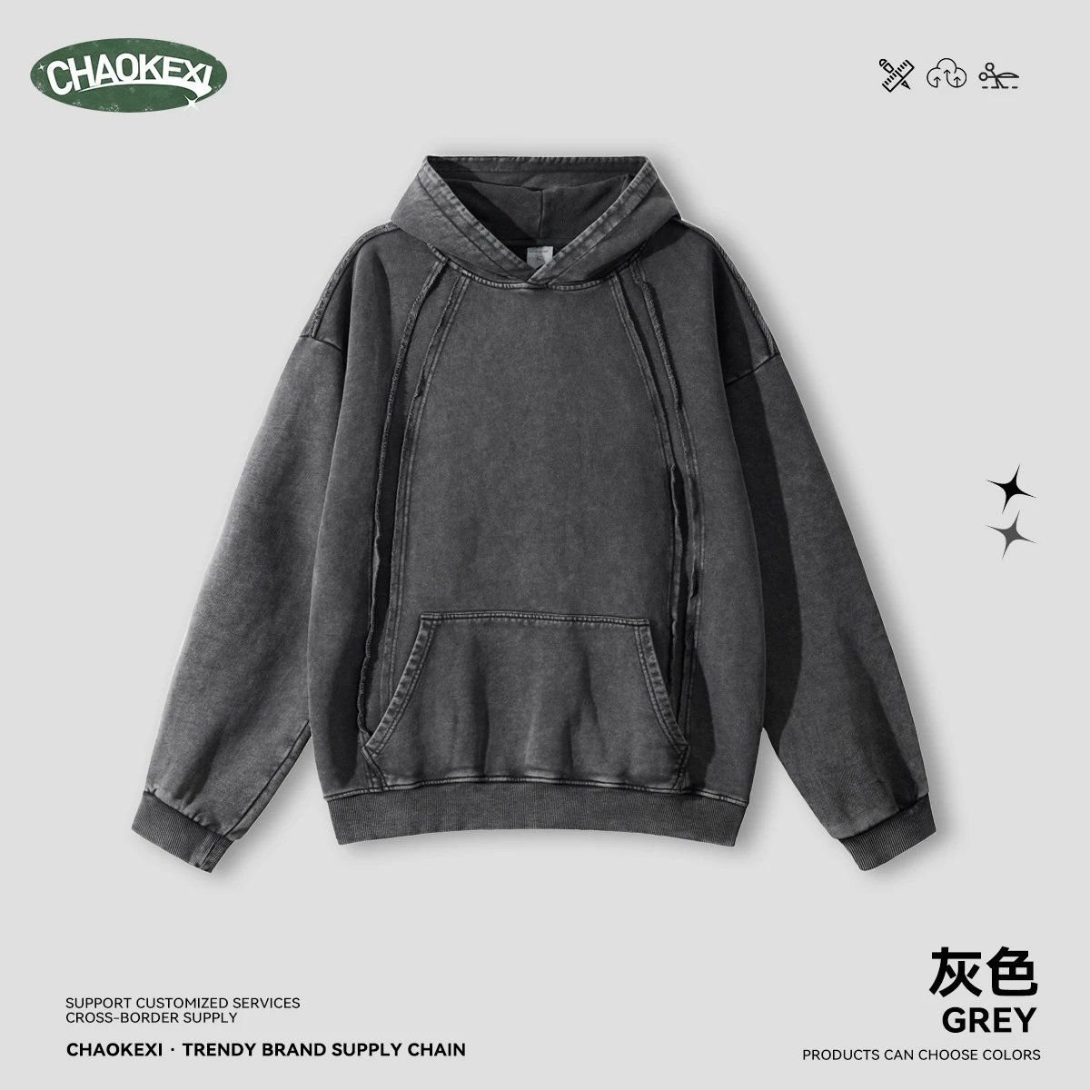 CHAOKEXI Washed Hoodie Multi-Color - CHAOKEXI（潮可喜） - Cnfans - $37.02