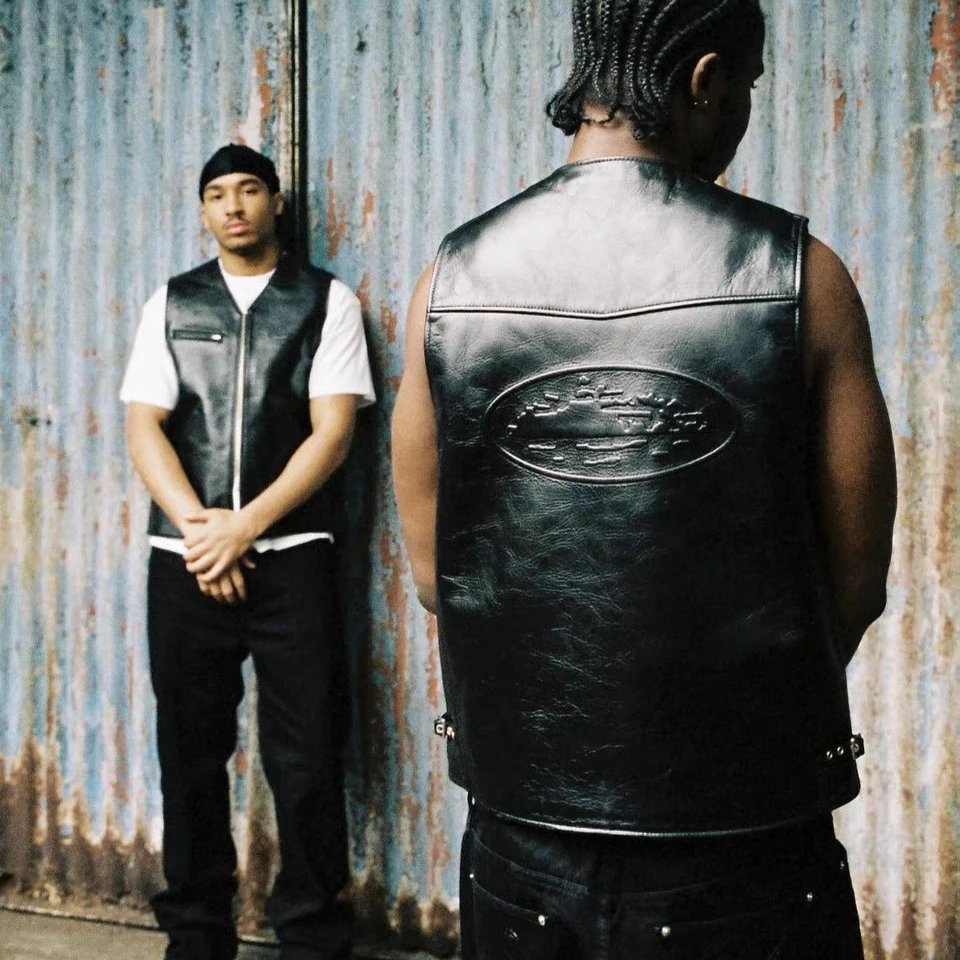 Street PU Biker Vest Ebony Ivory - Gallery Image 13 - Detailed View