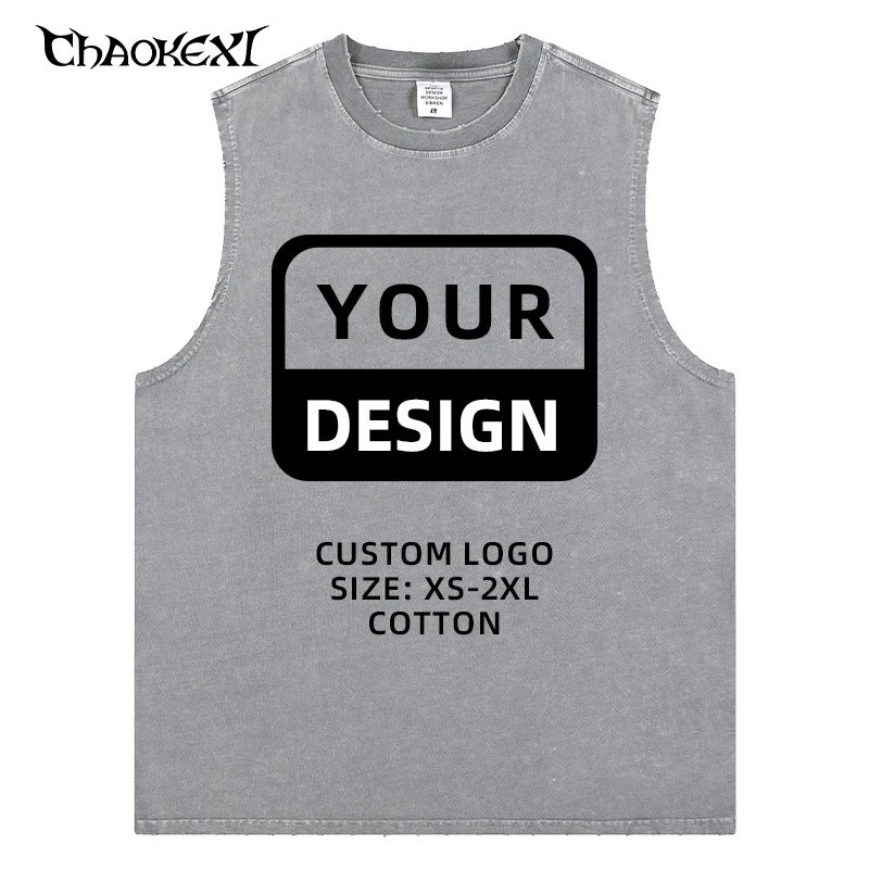 Men's Casual Cotton Tank Top Streetwear, Khaki - Gallery Image 3 - Detailed View