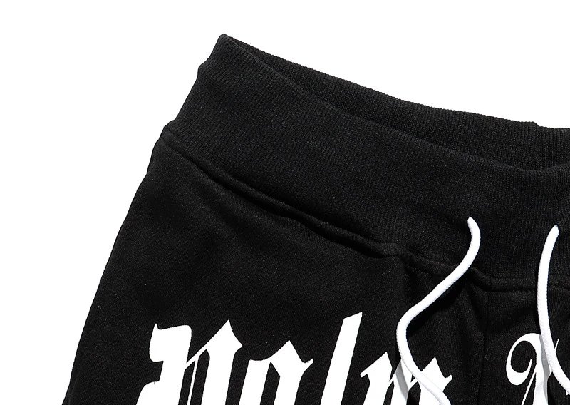 Hip Hop Loose Letter Print Sweat Shorts Black - Gallery Image 5 - Detailed View